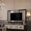 Casa Padrino Luxus TV Schrank Set Dunkelbraun / Creme / Silber - Verspiegeltes Wohnzimmer Sideboard mit TV Rückwand - Wohnzimmer Möbel - Luxus Möbel - Luxus Einrichtung