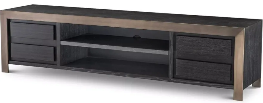 Casa Padrino Luxus TV Schrank Schwarzgrau / Bronzefarben 240 x 50 x H. 55,5 cm - Massivholz Sideboard mit 4 Schubladen - Wohnzimmer Möbel - Hotel Möbel - Luxus Kollektion