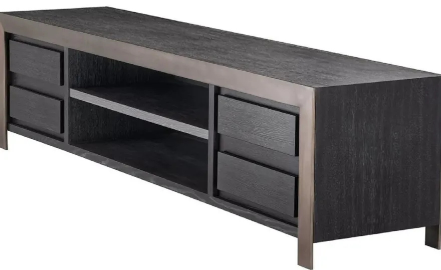 Casa Padrino Luxus TV Schrank Schwarzgrau / Bronzefarben 240 x 50 x H. 55,5 cm - Massivholz Sideboard mit 4 Schubladen - Wohnzimmer Möbel - Hotel Möbel - Luxus Kollektion