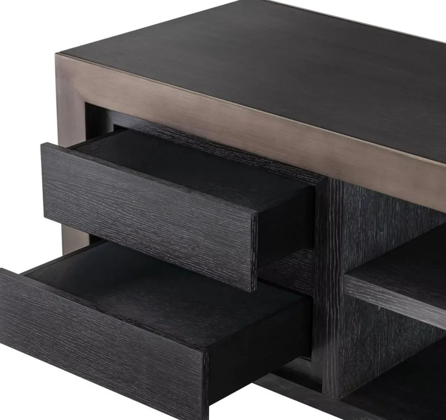 Casa Padrino Luxus TV Schrank Schwarzgrau / Bronzefarben 240 x 50 x H. 55,5 cm - Massivholz Sideboard mit 4 Schubladen - Wohnzimmer Möbel - Hotel Möbel - Luxus Kollektion