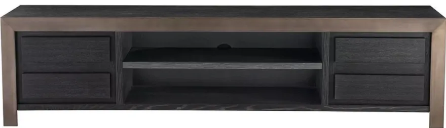 Casa Padrino Luxus TV Schrank Schwarzgrau / Bronzefarben 240 x 50 x H. 55,5 cm - Massivholz Sideboard mit 4 Schubladen - Wohnzimmer Möbel - Hotel Möbel - Luxus Kollektion