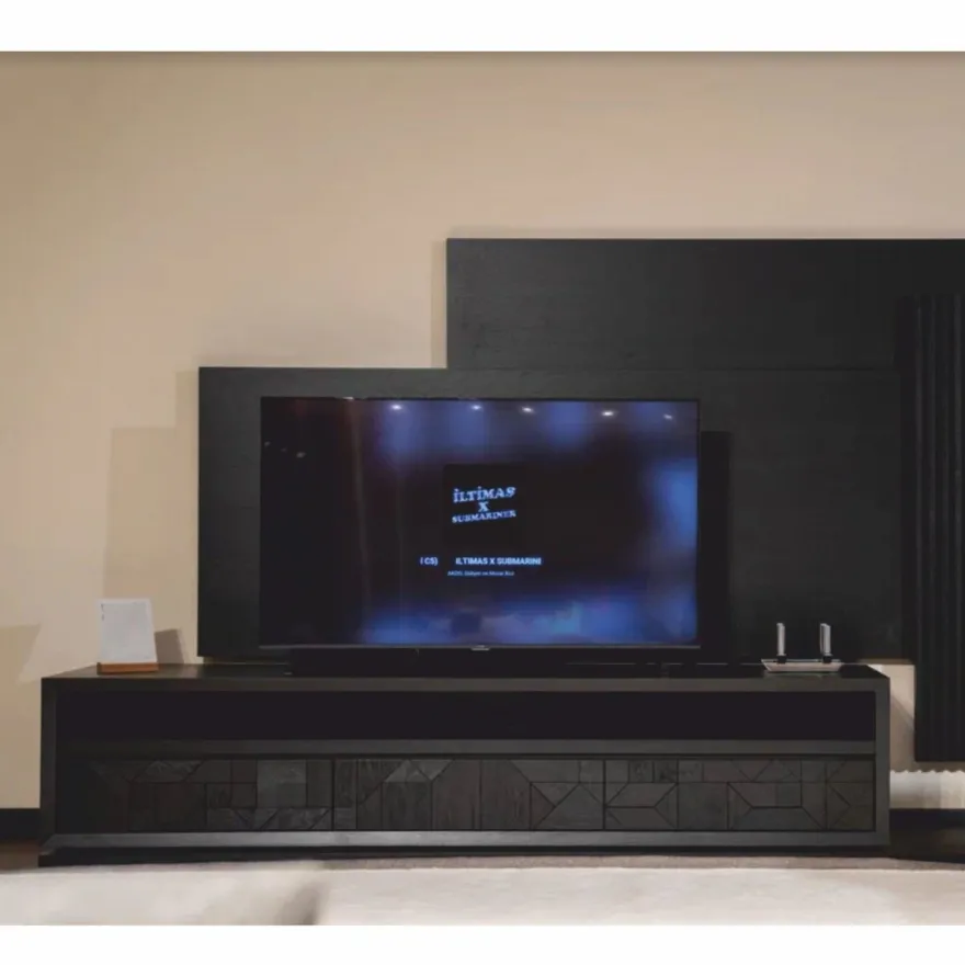 Casa Padrino Luxus TV Schrank mit 3 Schubladen Schwarz 226 cm - Wohnzimmer & Hotel Möbel