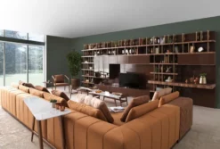 Casa Padrino Luxus TV Schrank Dunkelbraun / Braun / Messing 576 x 60 x H. 224 cm - Riesiger Massivholz Wohnzimmer Schrank - Wohnzimmer Möbel - Hotel Möbel - Luxus Möbel