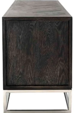 Casa Padrino Luxus TV Schrank Schwarz / Silber 185 x 42,5 x H. 60 cm - Massivholz Sideboard mit 4 Türen - Wohnzimmer Möbel - Hotel Möbel - Luxus Kollektion