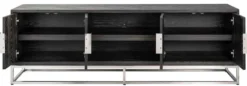 Casa Padrino Luxus TV Schrank Schwarz / Silber 185 x 42,5 x H. 60 cm - Massivholz Sideboard mit 4 Türen - Wohnzimmer Möbel - Hotel Möbel - Luxus Kollektion