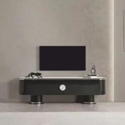 Casa Padrino Luxus TV Schrank Schwarz / Weiß / Silber 221 cm - Wohnzimmer & Hotel Möbel