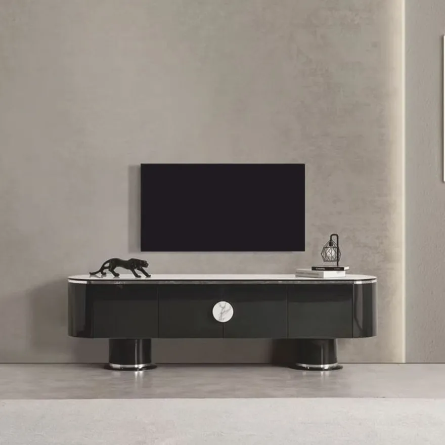Casa Padrino Luxus TV Schrank Schwarz / Weiß / Silber 221 cm - Wohnzimmer & Hotel Möbel