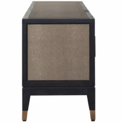 Casa Padrino Luxus TV Schrank Schwarz / Grau / Messing 185 cm - Wohnzimmer & Hotel Möbel