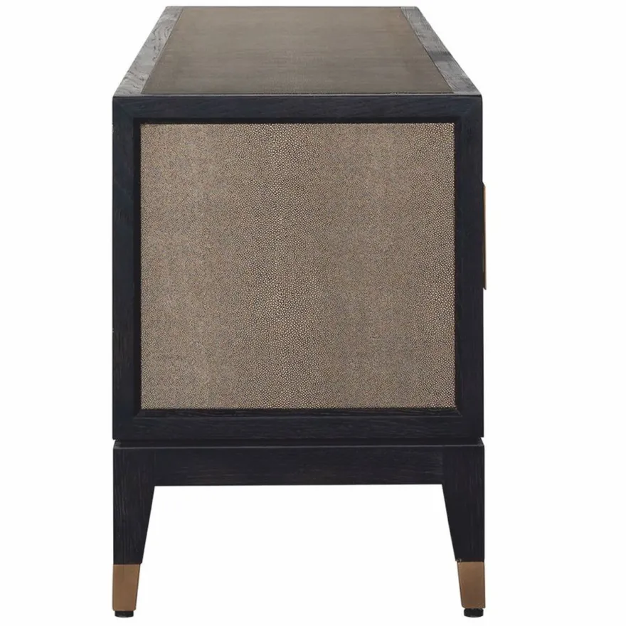 Casa Padrino Luxus TV Schrank Schwarz / Grau / Messing 185 cm - Wohnzimmer & Hotel Möbel