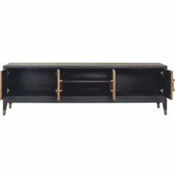 Casa Padrino Luxus TV Schrank Schwarz / Grau / Messing 185 cm - Wohnzimmer & Hotel Möbel