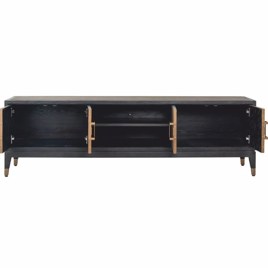 Casa Padrino Luxus TV Schrank Schwarz / Grau / Messing 185 cm - Wohnzimmer & Hotel Möbel