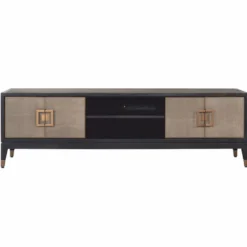 Casa Padrino Luxus TV Schrank Schwarz / Grau / Messing 185 cm - Wohnzimmer & Hotel Möbel