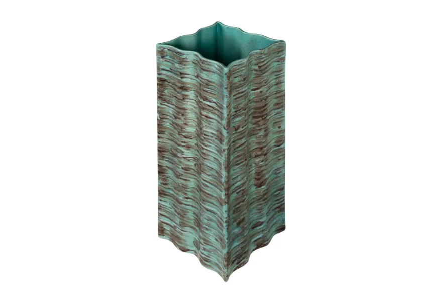 Casa Padrino Luxus Vase Blau 21 x 21 x H. 53 cm - Schlanke hohe Steingut Vase im Rustic Blue Finish - Luxus Deko Accessoires