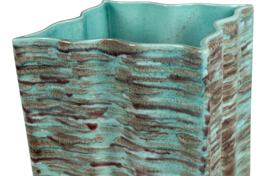 Casa Padrino Luxus Vase Blau 21 x 21 x H. 53 cm - Schlanke hohe Steingut Vase im Rustic Blue Finish - Luxus Deko Accessoires