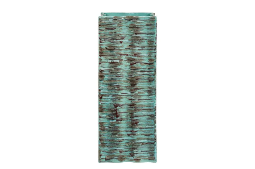 Casa Padrino Luxus Vase Blau 21 x 21 x H. 53 cm - Schlanke hohe Steingut Vase im Rustic Blue Finish - Luxus Deko Accessoires