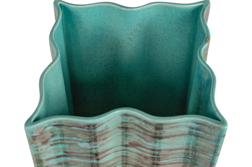 Casa Padrino Luxus Vase Blau 21 x 21 x H. 53 cm - Schlanke hohe Steingut Vase im Rustic Blue Finish - Luxus Deko Accessoires