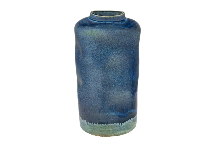 Casa Padrino Luxus Vase Blau Ø 23,5 x H. 41,5 cm - Hohe runde Vase aus feinem Porzellan in kräftigem Blau - Luxus Deko Accessoires