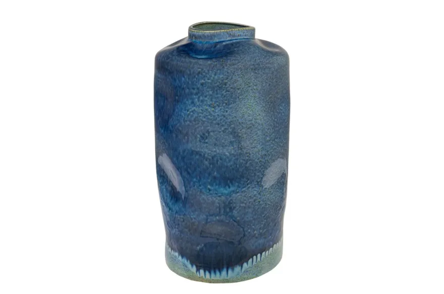 Casa Padrino Luxus Vase Blau Ø 23,5 x H. 41,5 cm - Hohe runde Vase aus feinem Porzellan in kräftigem Blau - Luxus Deko Accessoires