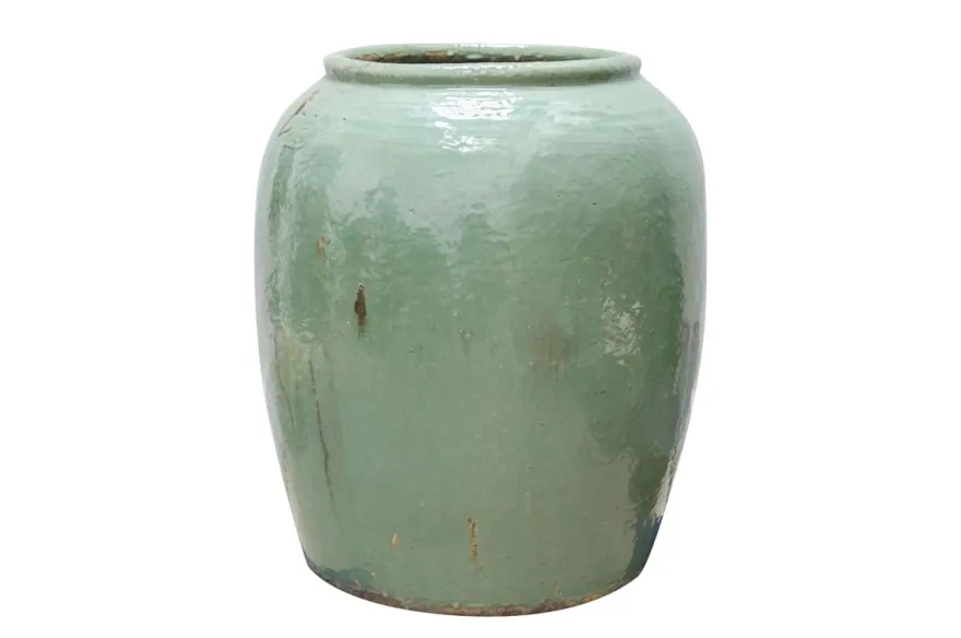 Casa Padrino Luxus Vase Grün Ø 65-70 x H. 75-80 cm - Riesige Bodenvase in Jadegrün im Antik-Look - Luxus Deko Accessoires