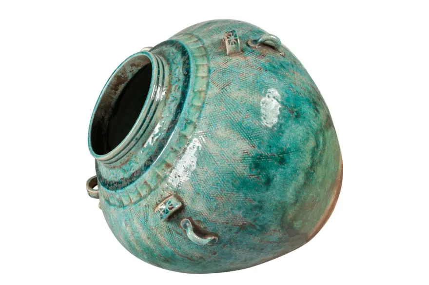 Casa Padrino Luxus Vase Grün Ø 32 x H. 30 cm - Große bauchige Deko Vase aus Steingut in Grün - Luxus Deko Accessoires