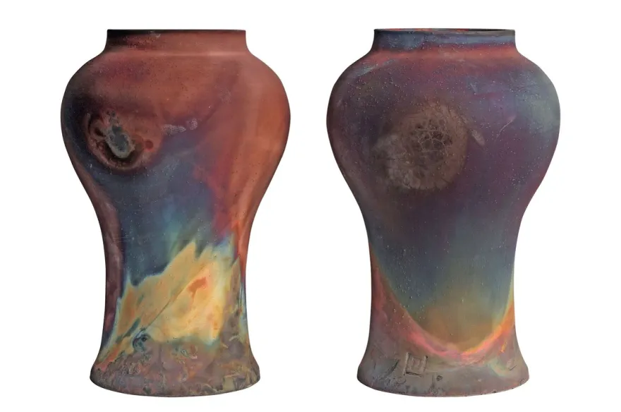 Casa Padrino Luxus Vase Kupferfarben Ø 22 x H. 34 cm - Deko Vase aus Steingut mit matter kupferfarbener Oberfläche im Raku-Stil - Luxus Deko Accessoires