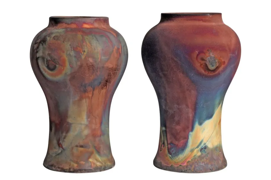 Casa Padrino Luxus Vase Kupferfarben Ø 22 x H. 34 cm - Deko Vase aus Steingut mit matter kupferfarbener Oberfläche im Raku-Stil - Luxus Deko Accessoires