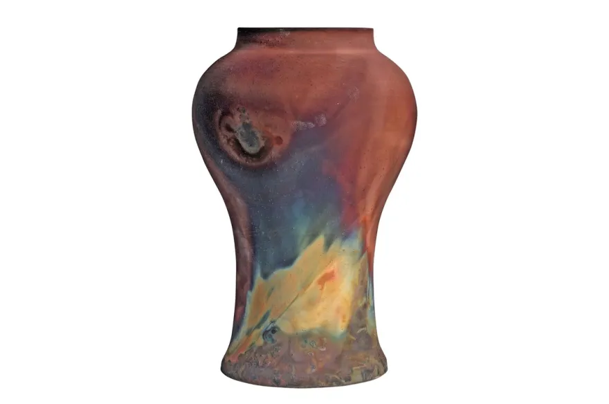 Casa Padrino Luxus Vase Kupferfarben Ø 22 x H. 34 cm - Deko Vase aus Steingut mit matter kupferfarbener Oberfläche im Raku-Stil - Luxus Deko Accessoires
