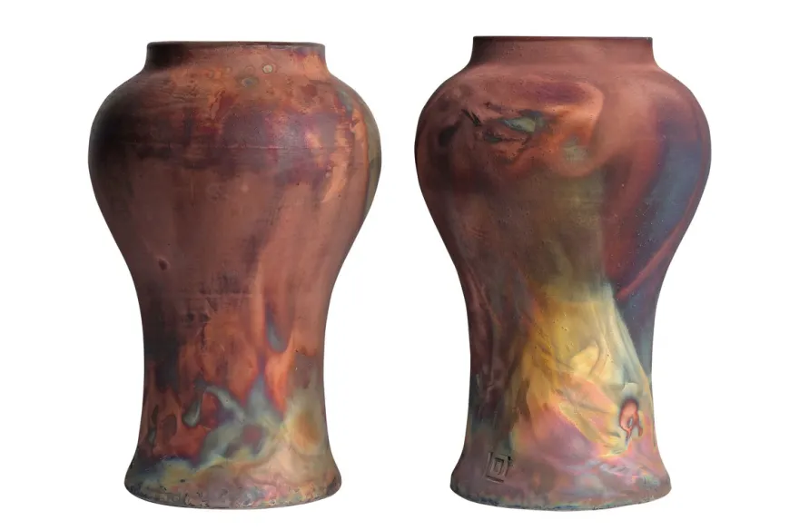 Casa Padrino Luxus Vase Kupferfarben Ø 22 x H. 34 cm - Deko Vase aus Steingut mit matter kupferfarbener Oberfläche im Raku-Stil - Luxus Deko Accessoires