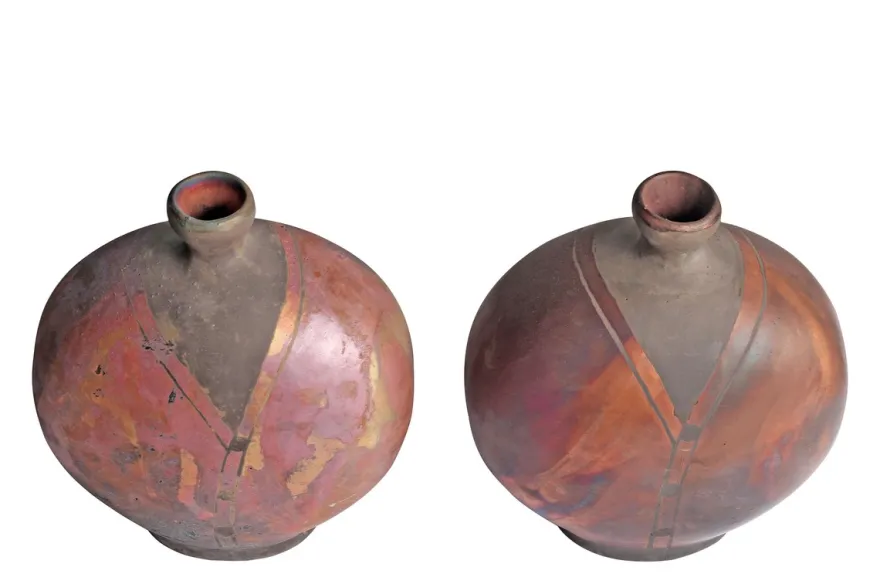 Casa Padrino Luxus Vase Kupferfarben 21 x 13 x H. 24 cm - Steingut Vase im Raku Stil mit Copper Matt Glasur - Luxus Deko Accessoires