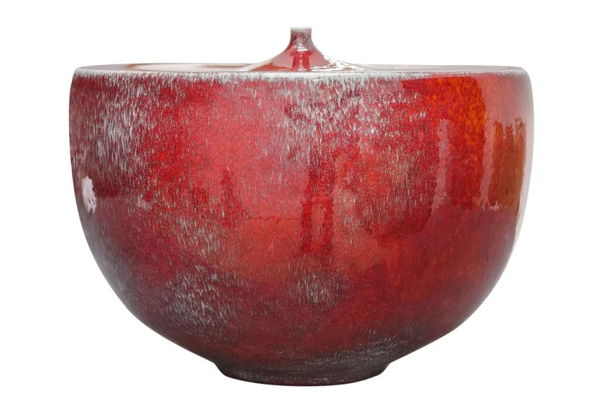 Casa Padrino Luxus Vase Orange Ø 33 x H. 25,5 cm - Breite Deko Vase aus Steingut in kräftigem Orange - Luxus Deko Accessoires