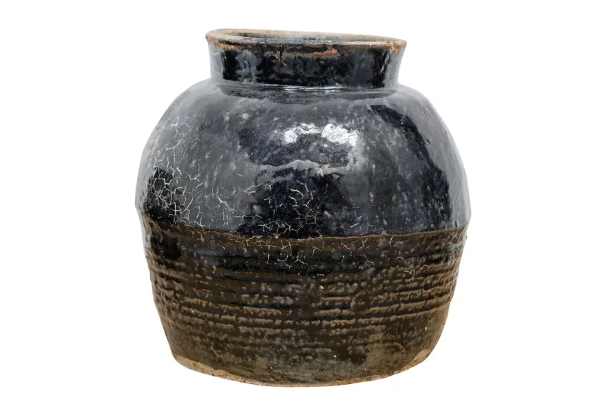 Casa Padrino Luxus Vase Ø 24-33 x H. 24-29 cm - Bauchige Keramik Vase im Antik-Look - Luxus Deko Accessoires