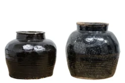 Casa Padrino Luxus Vase Ø 24-33 x H. 24-29 cm - Bauchige Keramik Vase im Antik-Look - Luxus Deko Accessoires