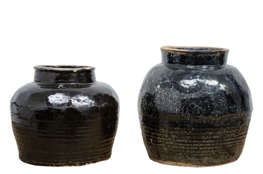 Casa Padrino Luxus Vase Ø 24-33 x H. 24-29 cm - Bauchige Keramik Vase im Antik-Look - Luxus Deko Accessoires