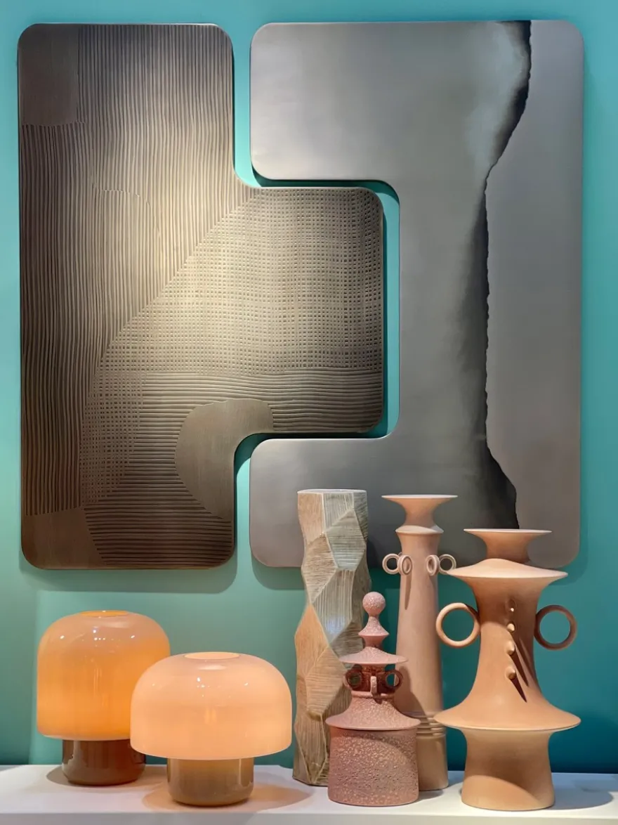 Casa Padrino Luxus Vase Ø 14 x H. 55 cm - Hohe schlanke Vase Abstract aus Steingut mit Dekor in Pastelltönen - Luxus Deko Accessoires