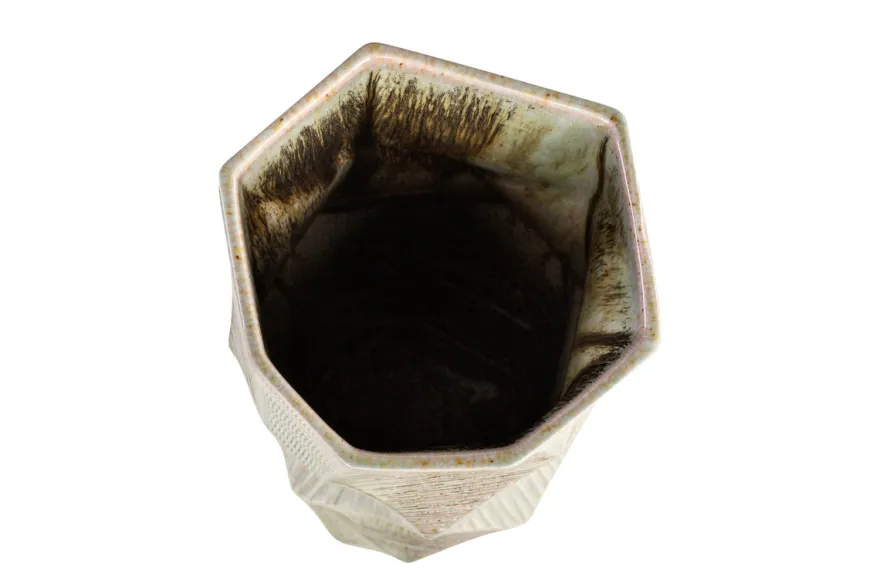 Casa Padrino Luxus Vase Ø 14 x H. 55 cm - Hohe schlanke Vase Abstract aus Steingut mit Dekor in Pastelltönen - Luxus Deko Accessoires