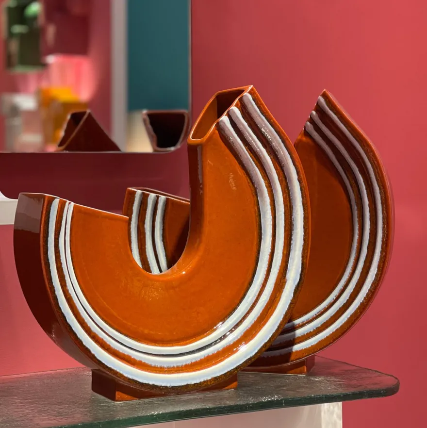 Casa Padrino Luxus Vase 36 x 10 x H. 36,5 cm - Elegante flache Deko Vase Margot aus feinem Steingut - Luxus Deko Accessoires