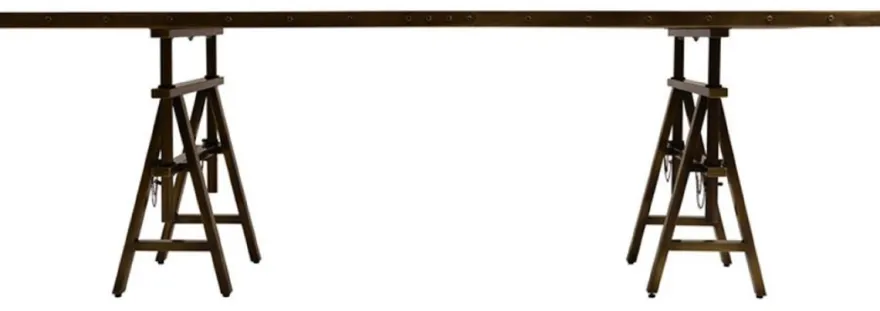 Casa Padrino Luxus Vintage Industrie Stil Esstisch Braun / Messing 226,5 x 111 x H. 75,5 cm - Rechteckiger Esszimmertisch mit Massivholz Tischplatte - Luxus Vintage Industrie Stil Esszimmer Möbel