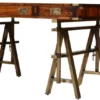 Casa Padrino Luxus Vintage Industrie Stil Schreibtisch Braun / Messing 149 x 85 x H. 77,5 cm - Bürotisch mit 3 Schubaden - Luxus Vintage Industrie Stil Büro Möbel