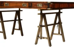 Casa Padrino Luxus Vintage Industrie Stil Schreibtisch Braun / Messing 149 x 85 x H. 77,5 cm - Bürotisch mit 3 Schubaden - Luxus Vintage Industrie Stil Büro Möbel