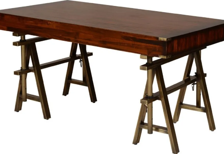 Casa Padrino Luxus Vintage Industrie Stil Schreibtisch Braun / Messing 149 x 85 x H. 77,5 cm - Bürotisch mit 3 Schubaden - Luxus Vintage Industrie Stil Büro Möbel