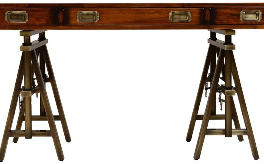 Casa Padrino Luxus Vintage Industrie Stil Schreibtisch Braun / Messing 149 x 85 x H. 77,5 cm - Bürotisch mit 3 Schubaden - Luxus Vintage Industrie Stil Büro Möbel