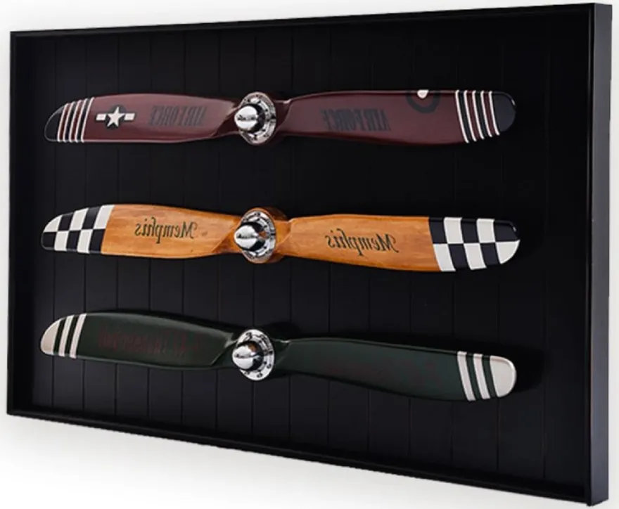 Casa Padrino Luxus Vintage Stil Wanddeko Flugzeug Propeller Mehrfarbig / Schwarz / Silber 170 x 6 x H. 97,5 cm - Luxus Flieger Wand Dekoration - Luxus Kollektion