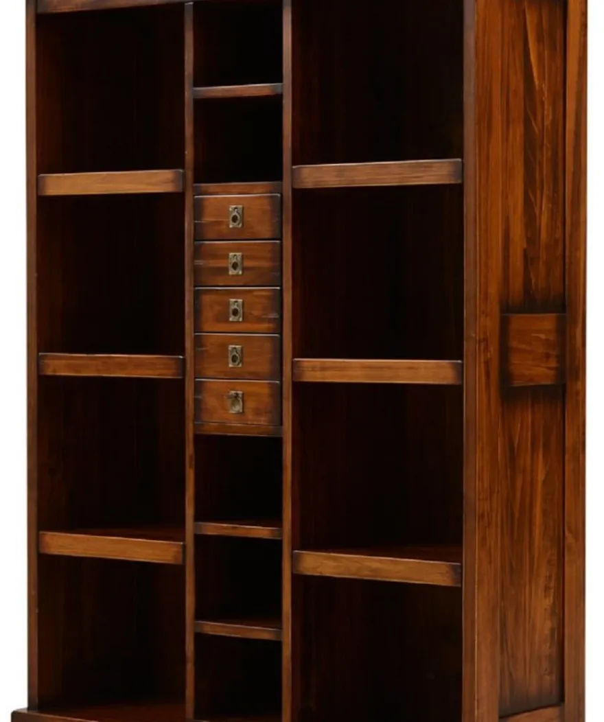 Casa Padrino Luxus Vintage Stil Bücherschrank Braun / Messing 105 x 35 x H. 169 cm - Massivholz Regalschrank - Wohnzimmer Schrank - Büro Schrank - Büro Möbel - Luxus Vintage Stil Möbel