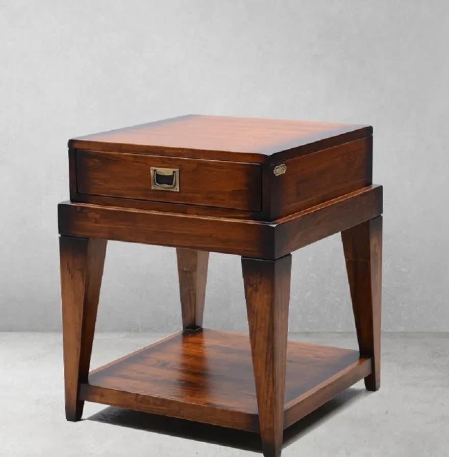 Casa Padrino Luxus Vintage Stil Beistelltisch Braun / Messing 54 x 54 x H. 64,5 cm - Quadratischer Nachttisch mit Schublade - Wohnzimmer Möbel - Schlafzimmer Möbel - Luxus Vintage Stil Möbel