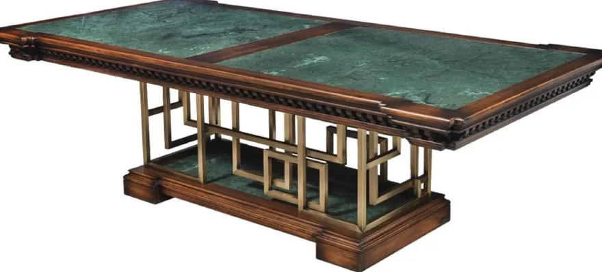Casa Padrino Luxus Vintage Stil Esstisch Braun / Grün / Messing 250 x 124 x H. 77,5 cm - Rechteckiger Massivholz Esszimmertisch - Esszimmer Möbel - Vintage Stil Möbel - Luxus Möbel