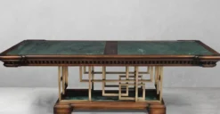 Casa Padrino Luxus Vintage Stil Esstisch Braun / Grün / Messing 250 x 124 x H. 77,5 cm - Rechteckiger Massivholz Esszimmertisch - Esszimmer Möbel - Vintage Stil Möbel - Luxus Möbel