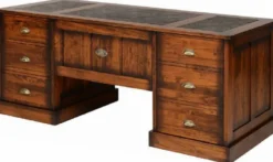 Casa Padrino Luxus Vintage Stil Schreibtisch Braun 180 x 80 x H. 78,5 cm - Massivholz Bürotisch mit 12 Schubladen - Vintage Stil Büro Möbel - Luxus Büro Möbel - Massivholz Büro Möbel
