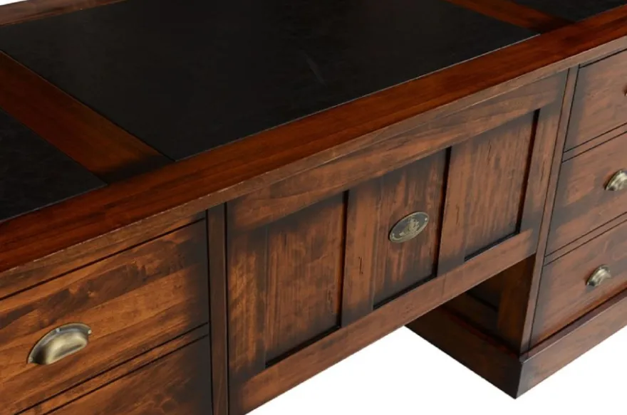 Casa Padrino Luxus Vintage Stil Schreibtisch Braun 180 x 80 x H. 78,5 cm - Massivholz Bürotisch mit 12 Schubladen - Vintage Stil Büro Möbel - Luxus Büro Möbel - Massivholz Büro Möbel