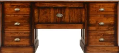 Casa Padrino Luxus Vintage Stil Schreibtisch Braun 180 x 80 x H. 78,5 cm - Massivholz Bürotisch mit 12 Schubladen - Vintage Stil Büro Möbel - Luxus Büro Möbel - Massivholz Büro Möbel