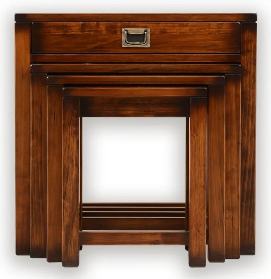 Casa Padrino Luxus Vintage Stil Beistelltisch 4er Set Braun / Messing 60 x 40 x H. 60 cm - Wohnzimmer Möbel - Massivholz Möbel - Luxus Vintage Stil Möbel